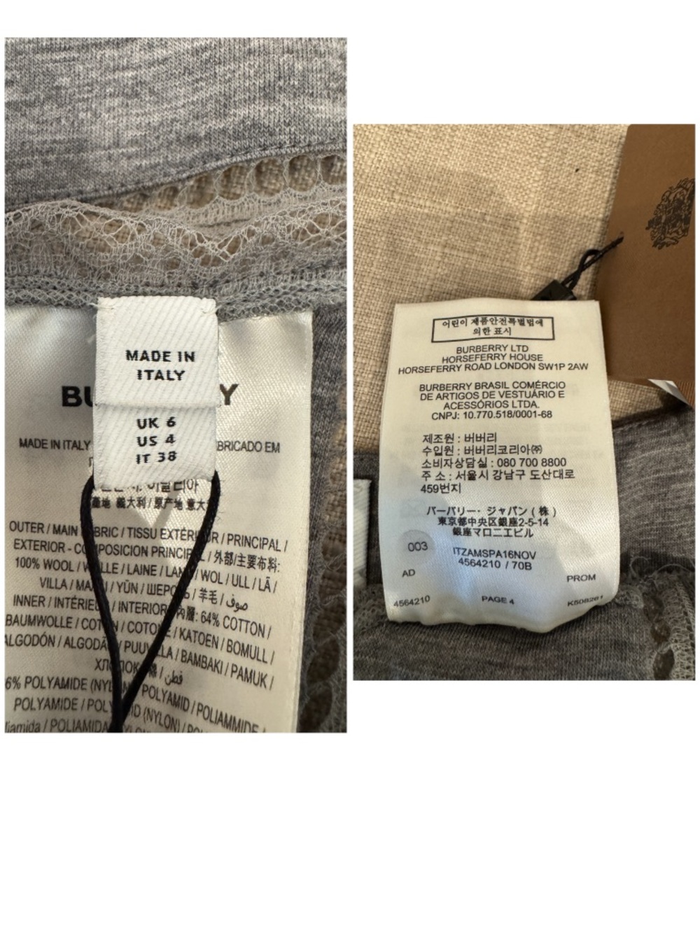 NWT Burberry Lace Trimmed Wool Jersey Midi Skirt Grey - Picture 16 of 16